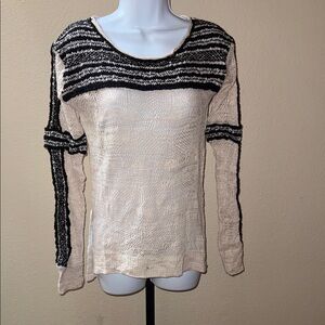 Free People Miles Away Swit Eyelet Black and Cream Knit Sweater Women’s Size S